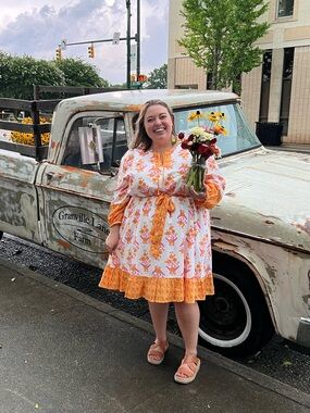 J. Crew Orange & Pink Floral Tie-Waist Sundress